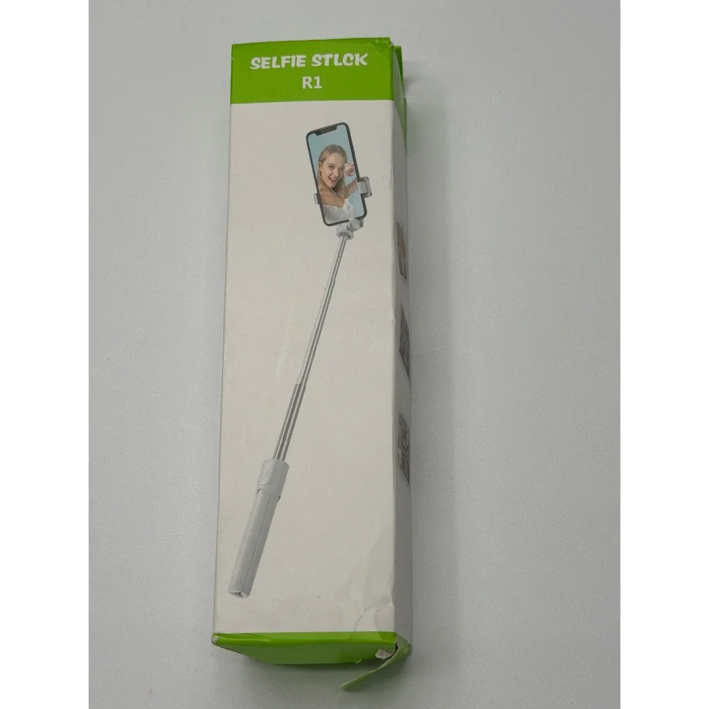 R1 Selfie Stick Tripod with Bluetooth Remote White Extendable Monopod Universal